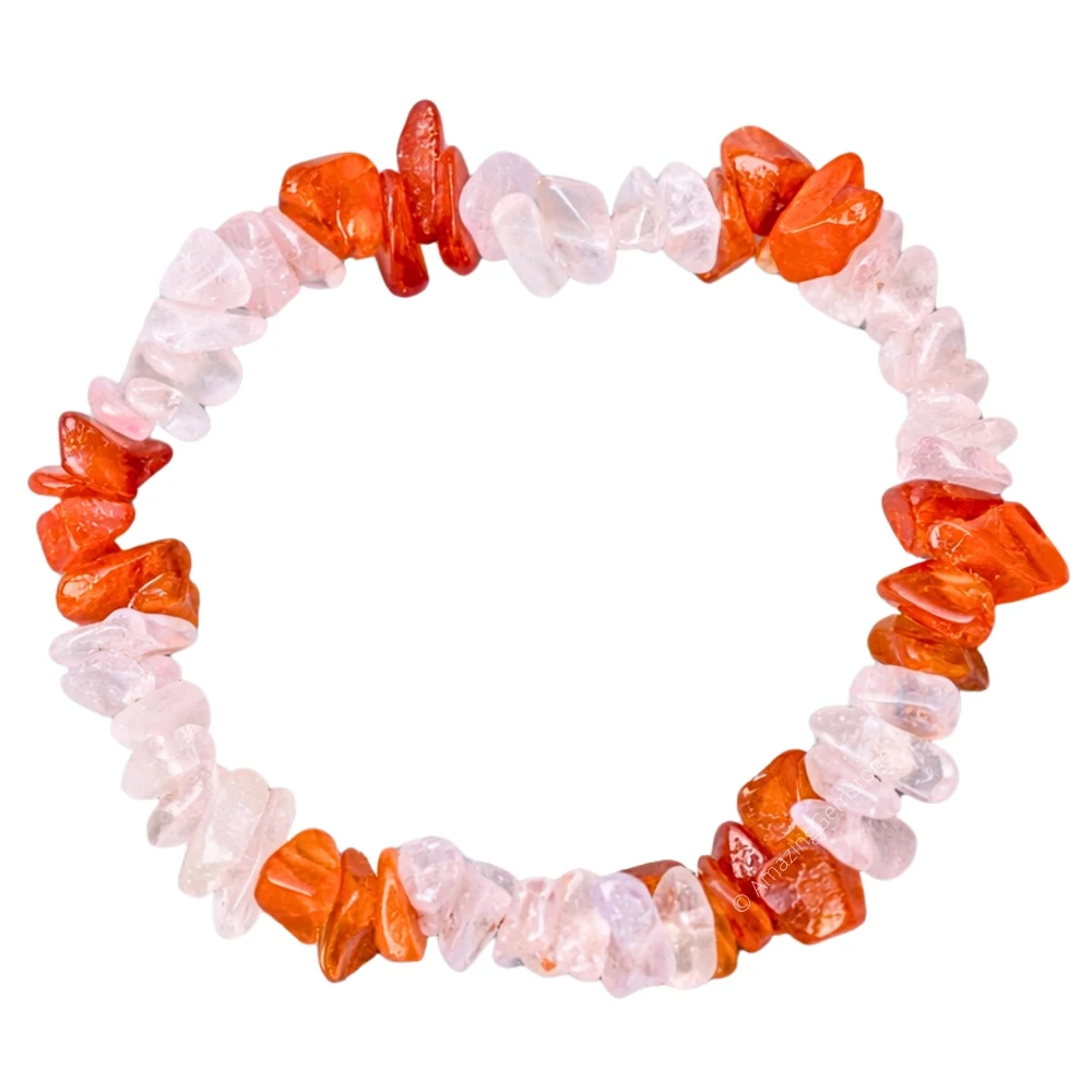 Rose Quartz & Carnelian Chips Bracelet