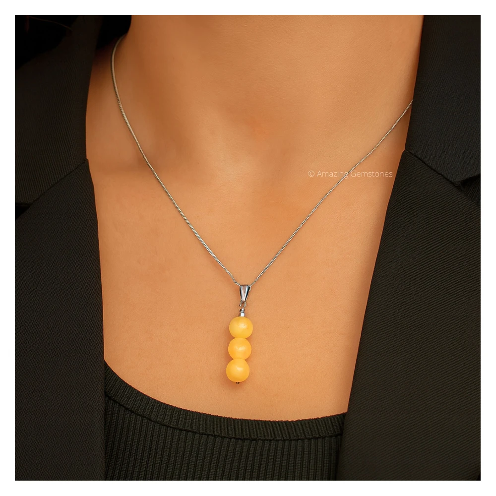 Yellow Calcite Bead Pendant (Silver)