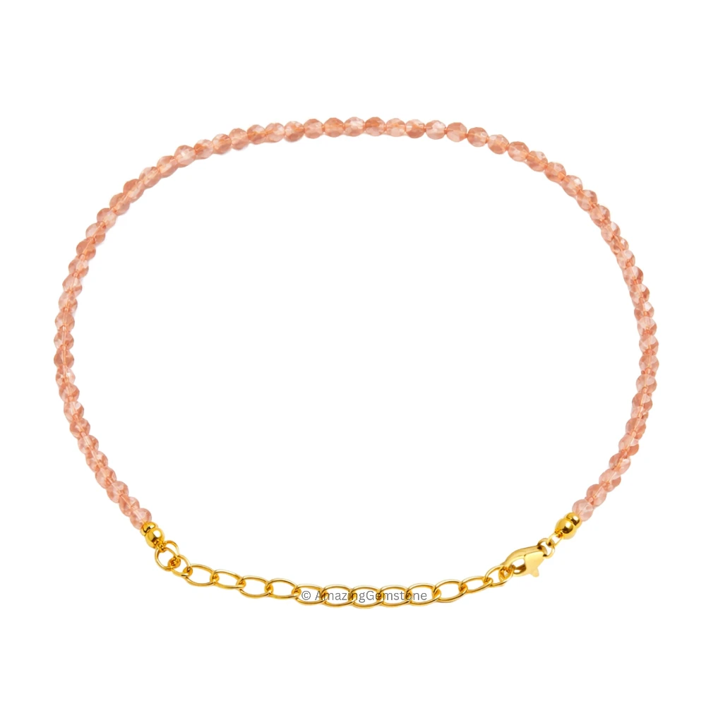 Peach Moonstone Crystal Bracelet - 2mm Faceted Bead (Gold)