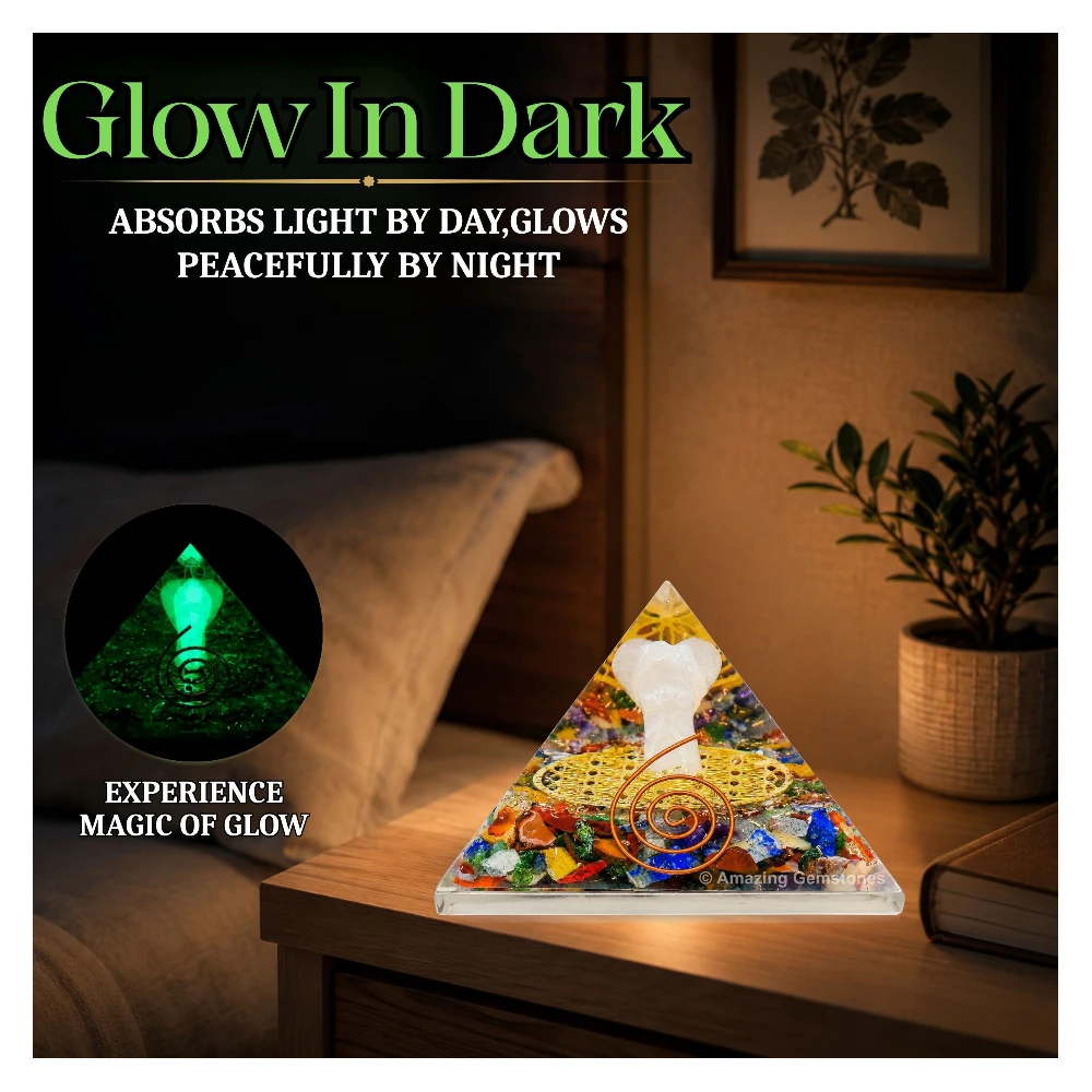 7 Chakra Orgone Pyramid - Angel Glow in Dark