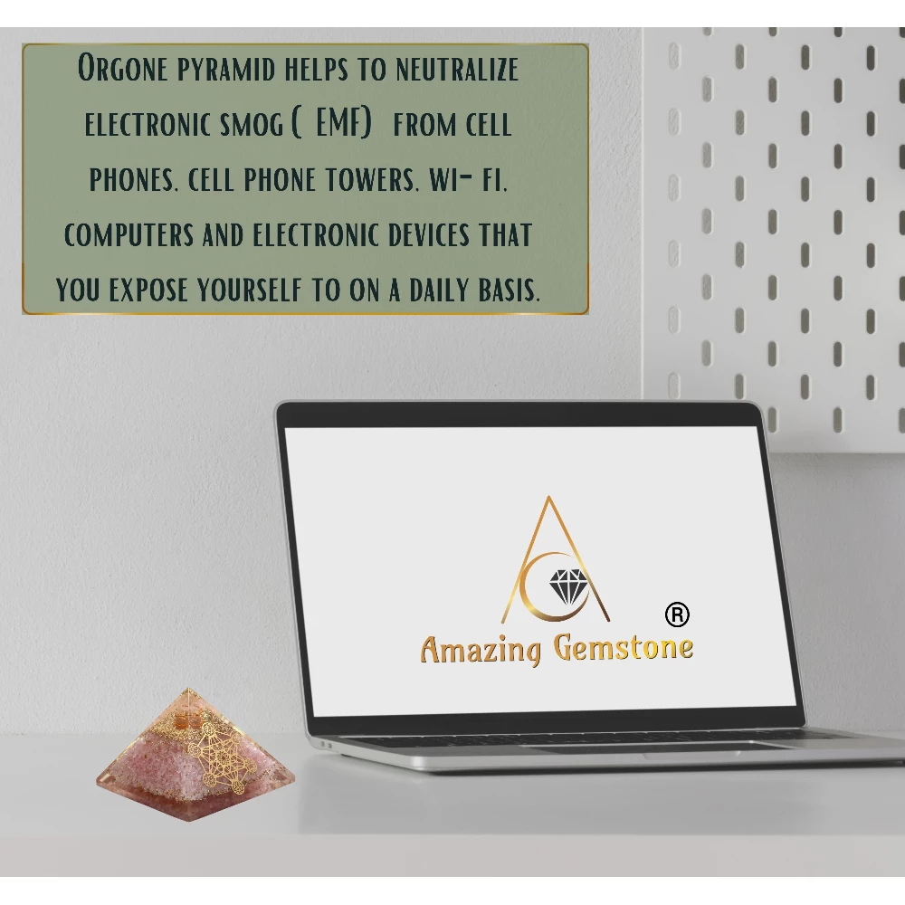 Rose Quartz Orgone Pyramid - Chakra Metatron Cube