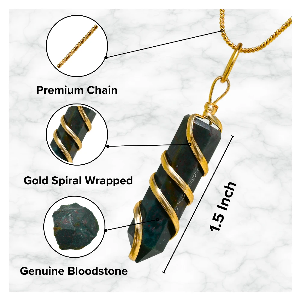 Bloodstone Necklace - Spiral Pencil Point (Gold)