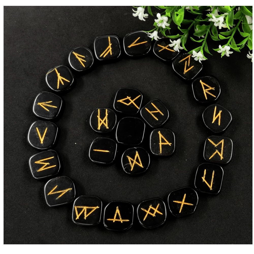 Black Agate Rune Stones Set (Premium)