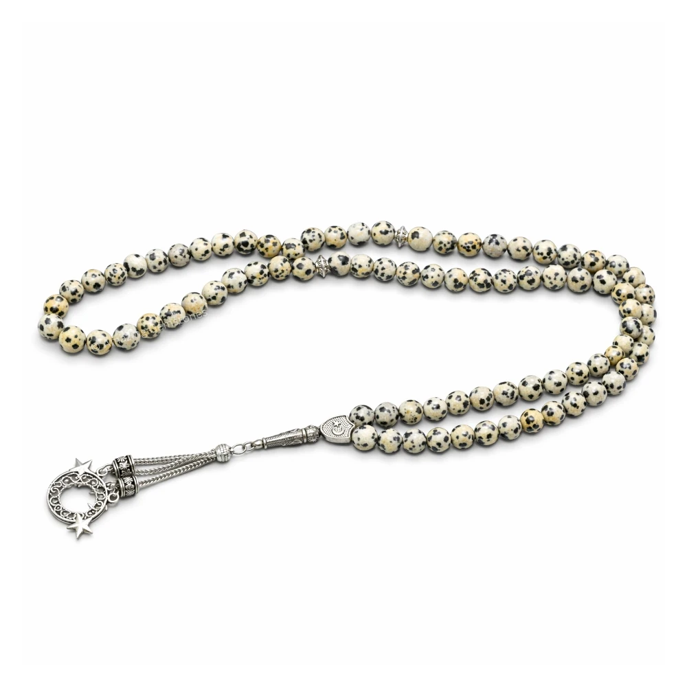 Dalmatian Jasper Crystal Tasbeeh Sibha Prayer Beads (Silver)