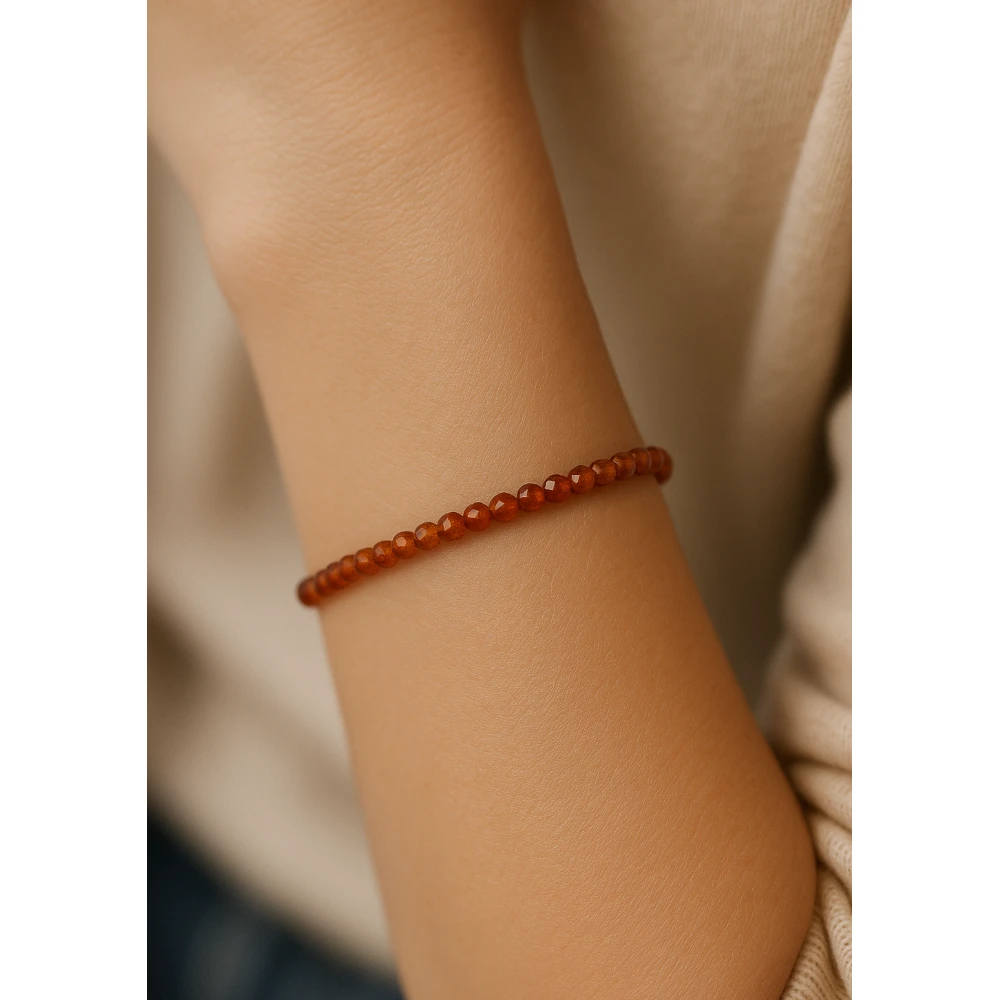 Hessonite Garnet Crystal Bracelet - 2mm Faceted Bead (Silver)