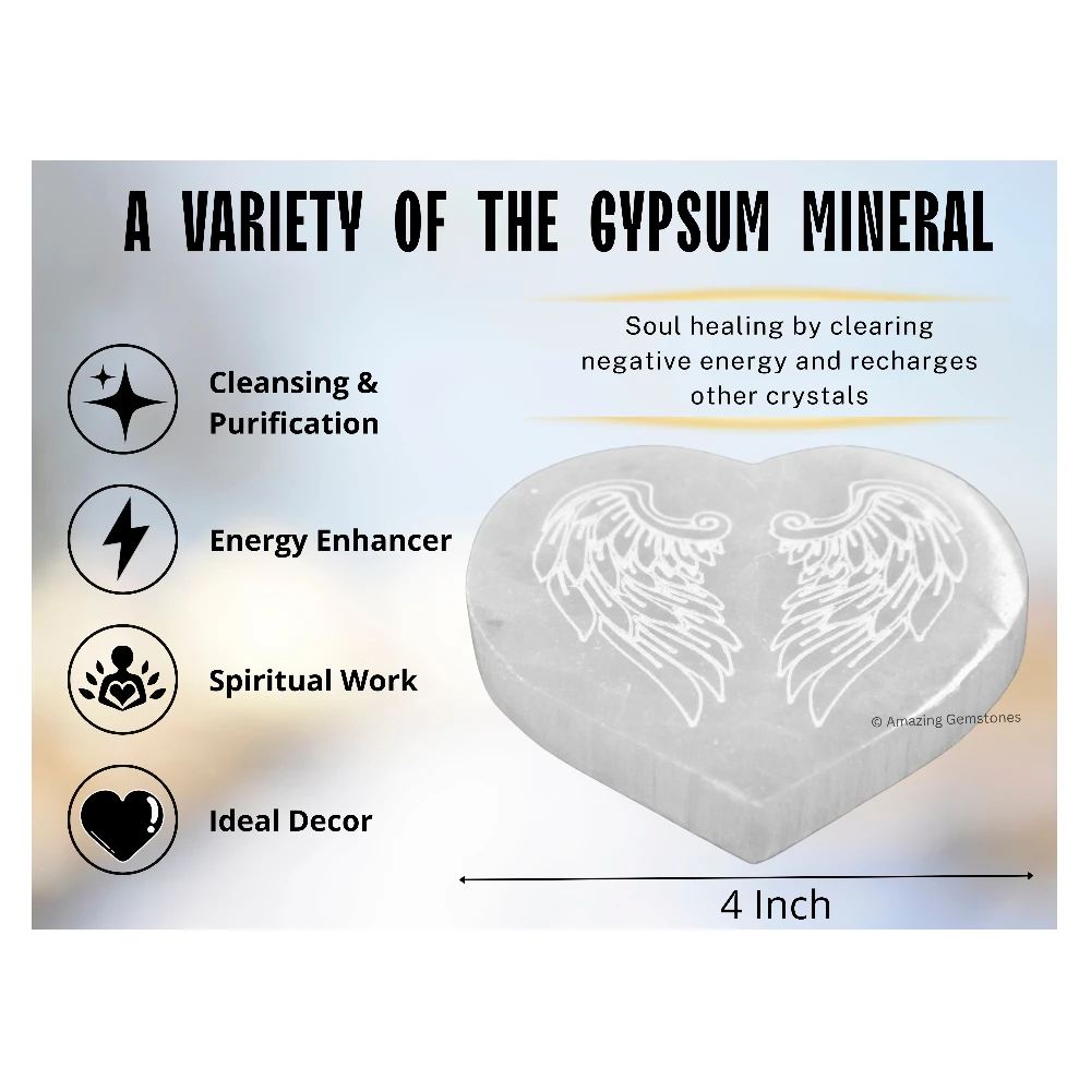 Selenite Charging Plate for Crystals - Angel Wing Heart