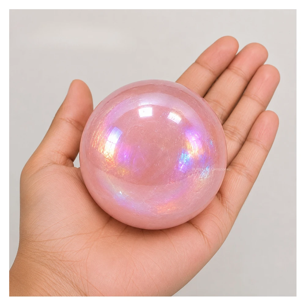 Large Angel Aura Rose Quartz Sphere (3 Inch)