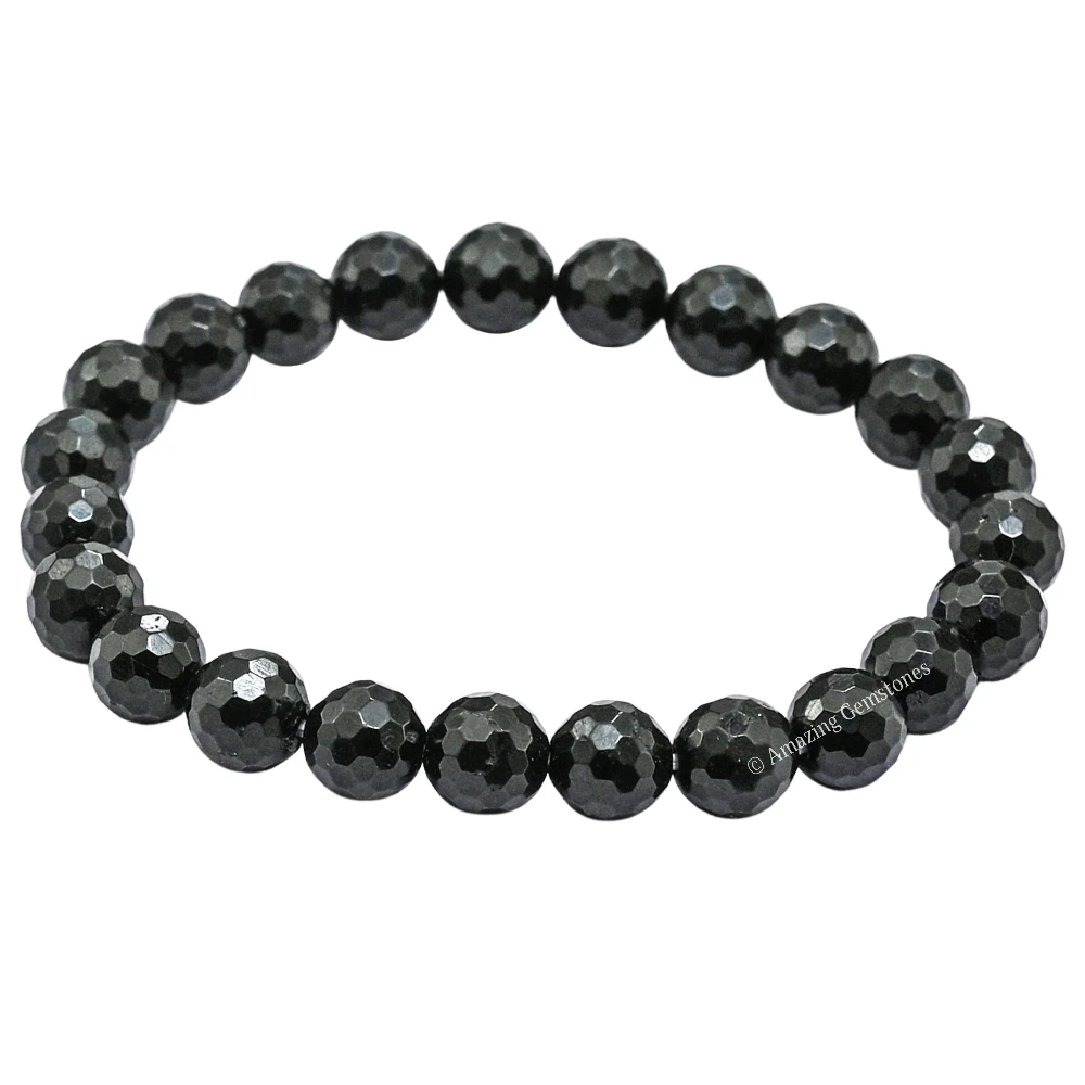 Black Tourmaline Bracelet (Faceted-Stretchable)