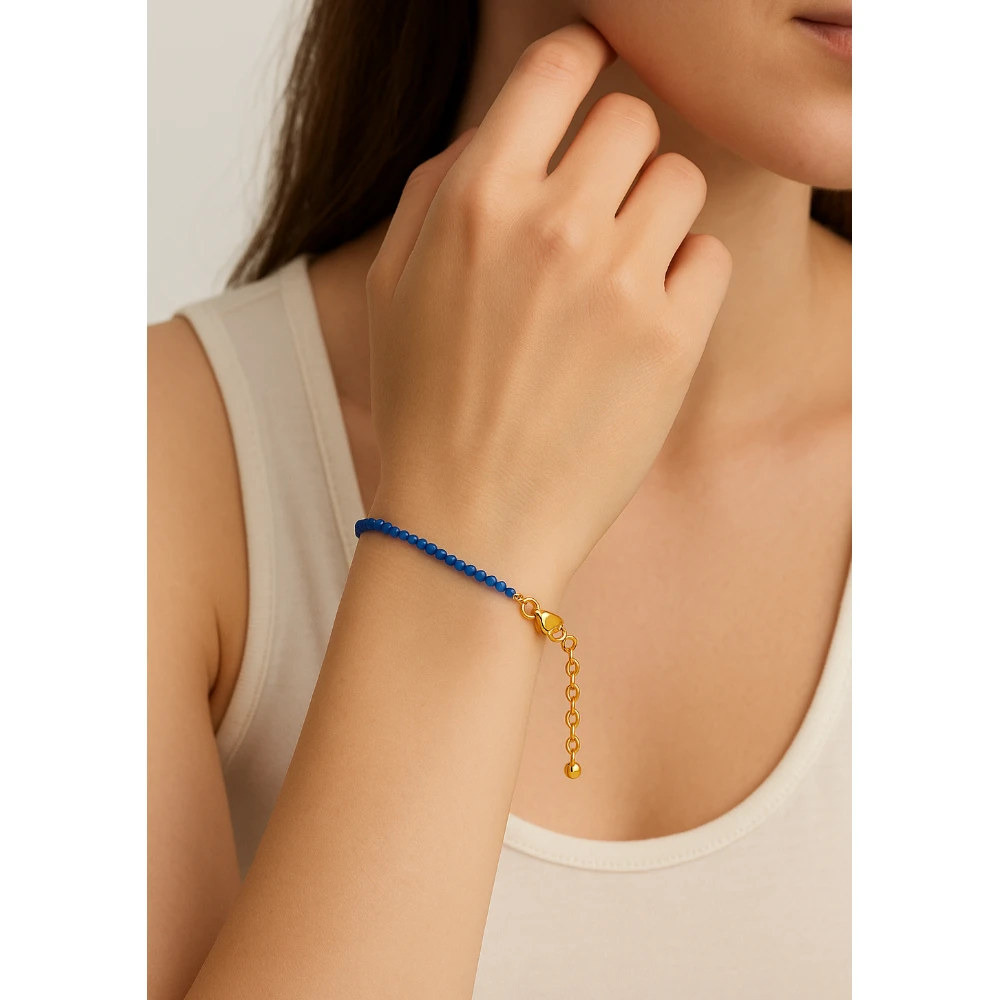Dark Blue Chalcedony Crystal Bracelet - 2mm Faceted Bead (Gold)