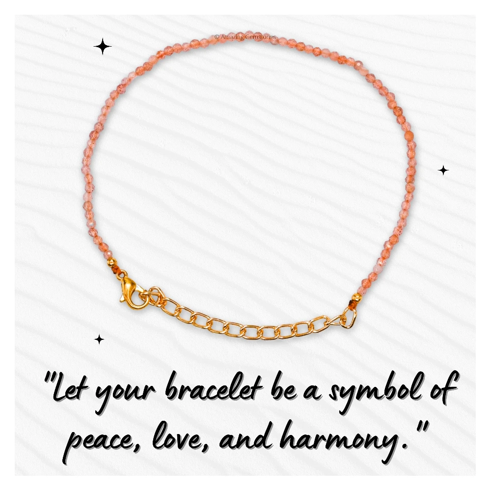 Peach Moonstone Crystal Bracelet - 2mm Faceted Bead (Gold)