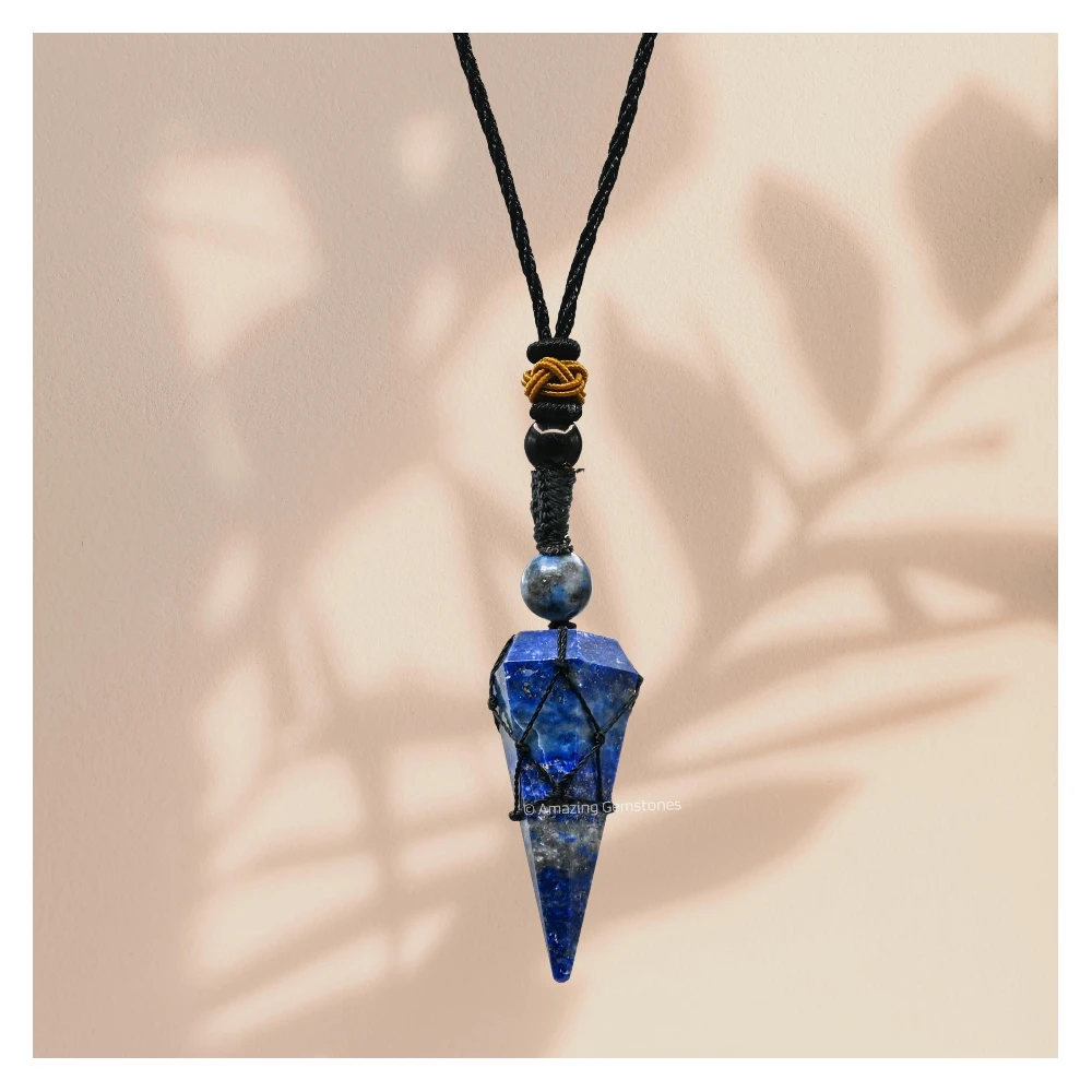 Lapis Lazuli Pendulum Pendant Necklace (Macrame)