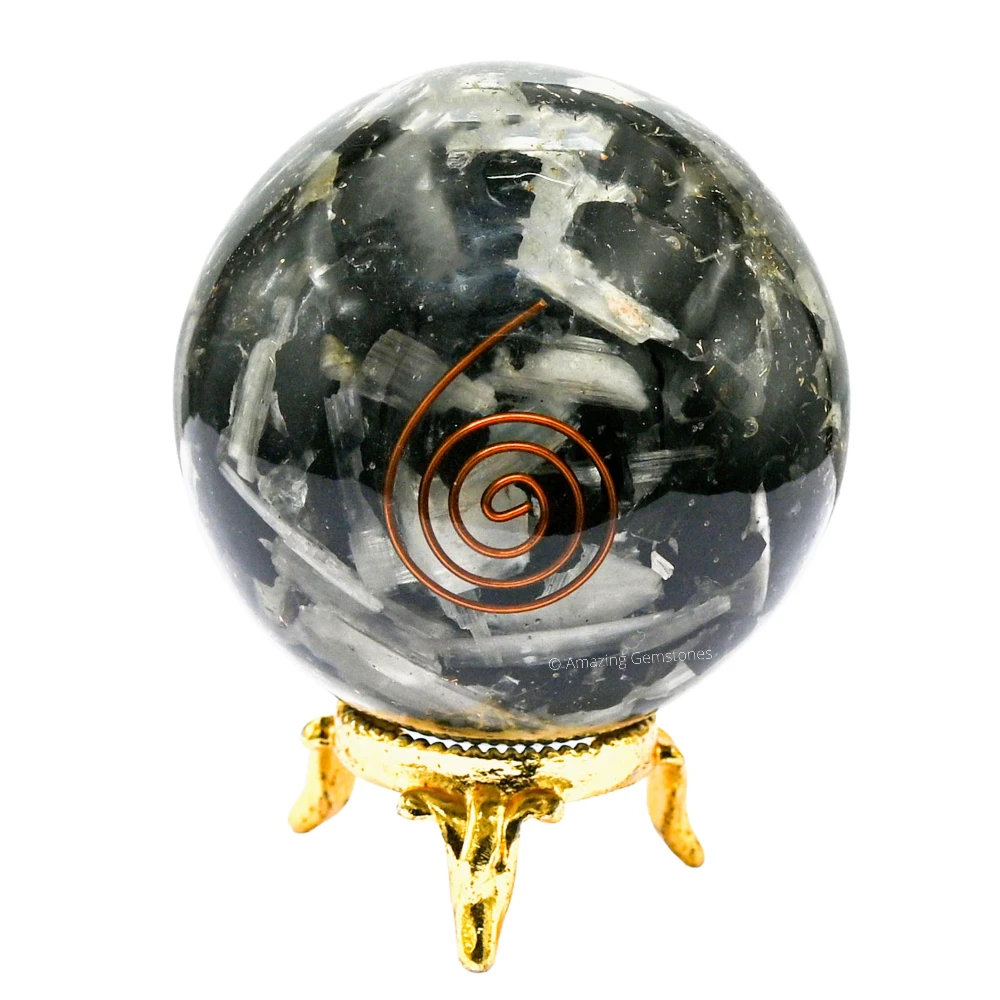 Black Tourmaline Selenite (mix) Orgone Sphere (2.5 Inch)