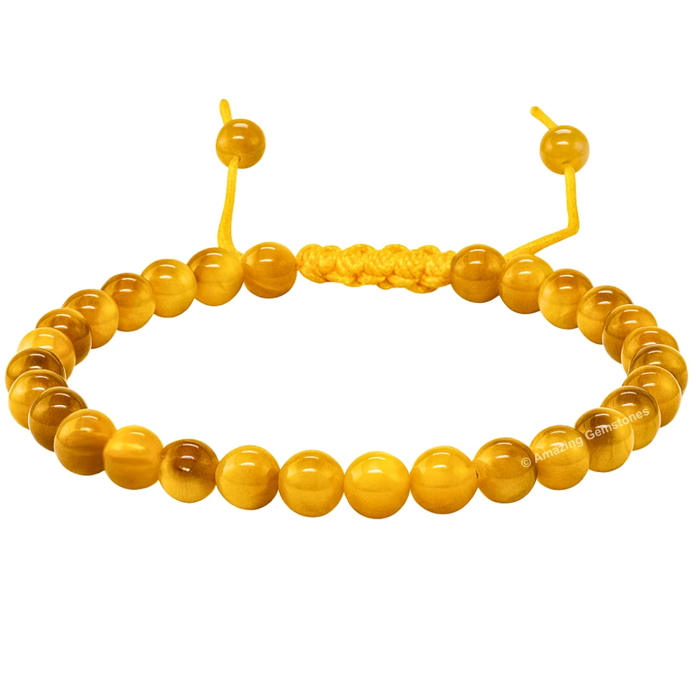 Yellow Cat's Eye Healing Crystal Bracelets - 6mm Beads (Adjustable)