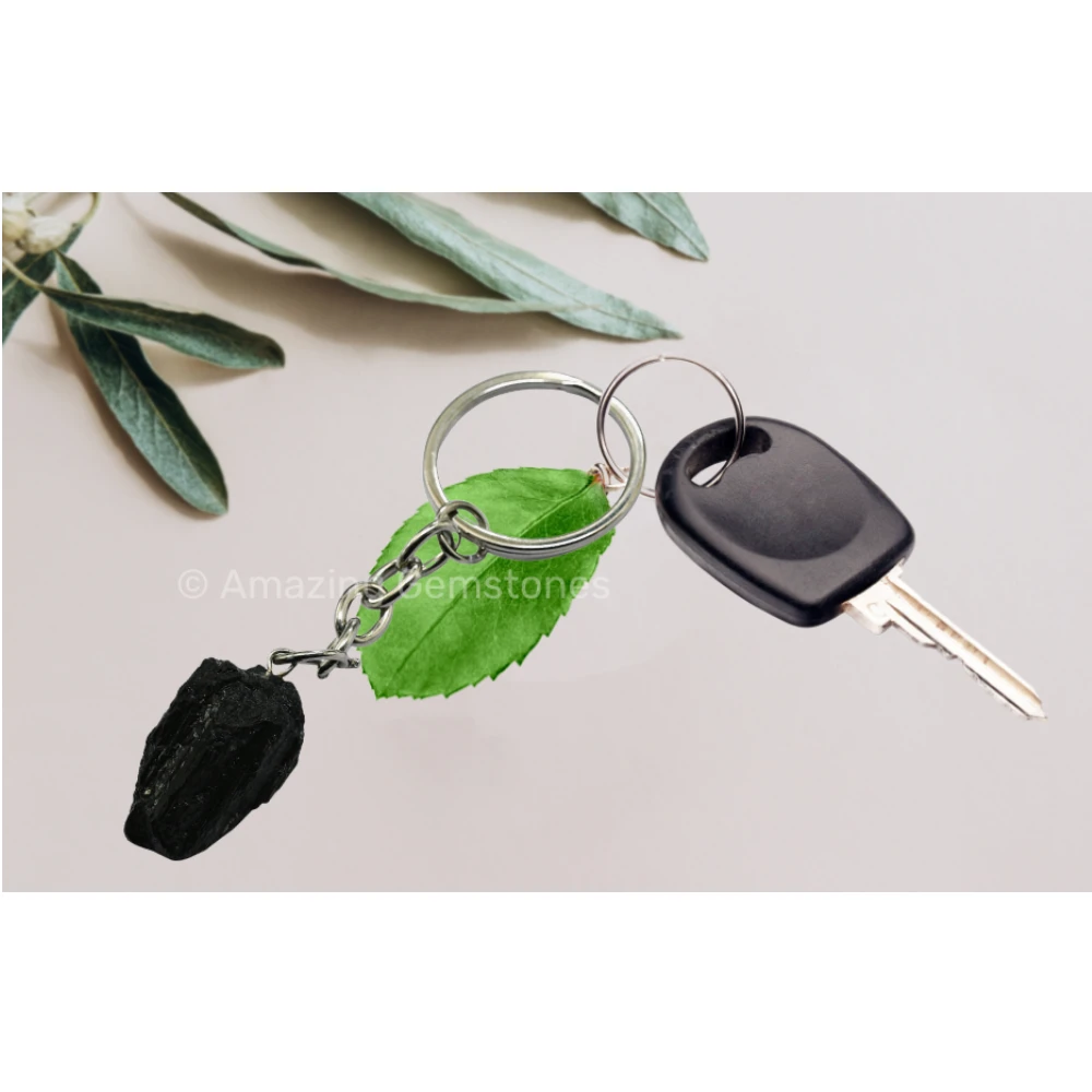 Black Tourmaline Keychain Keys Holder (Raw)