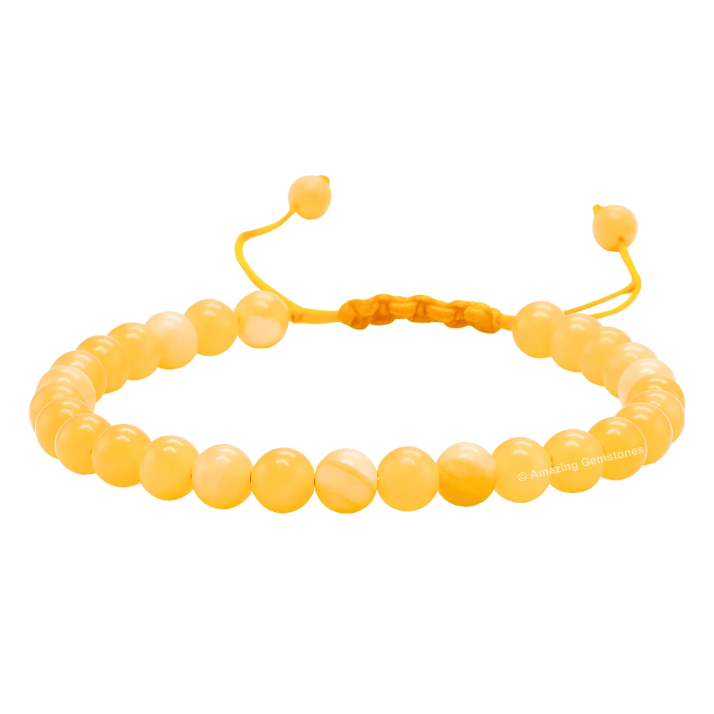 Yellow Calcite Healing Crystal Bracelets - 6mm Beads (Adjustable)