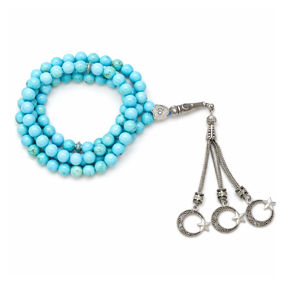 Magnesite Turquoise Crystal Tasbeeh Sibha Prayer Beads (Silver)