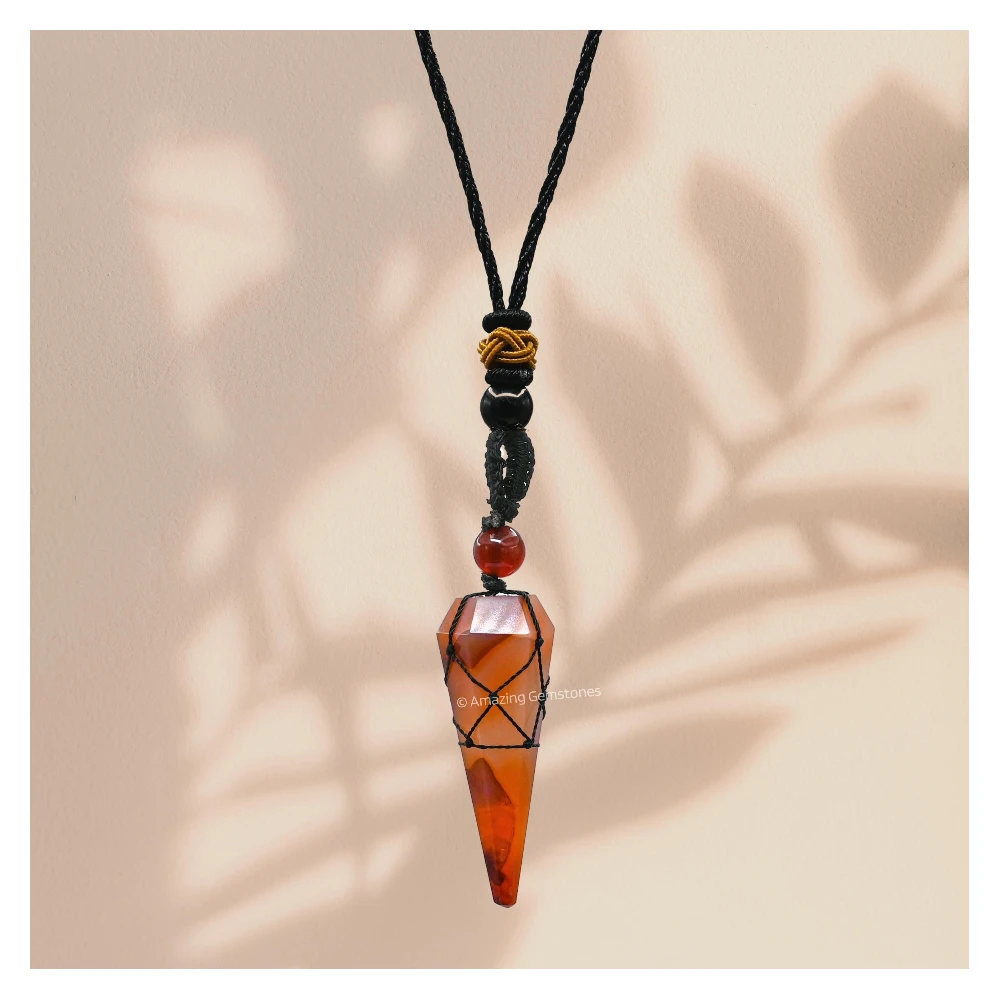 Carnelian Pendulum Pendant Necklace (Macrame)