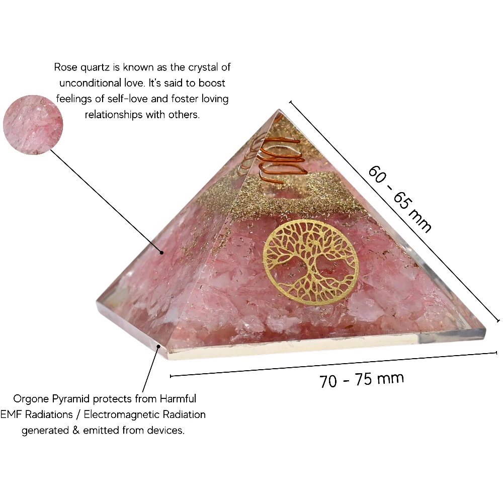 Rose Quartz Orgone Pyramid - Tree of Life