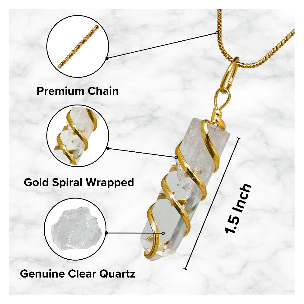 Clear Quartz Necklace - Spiral Pencil Point (Gold)