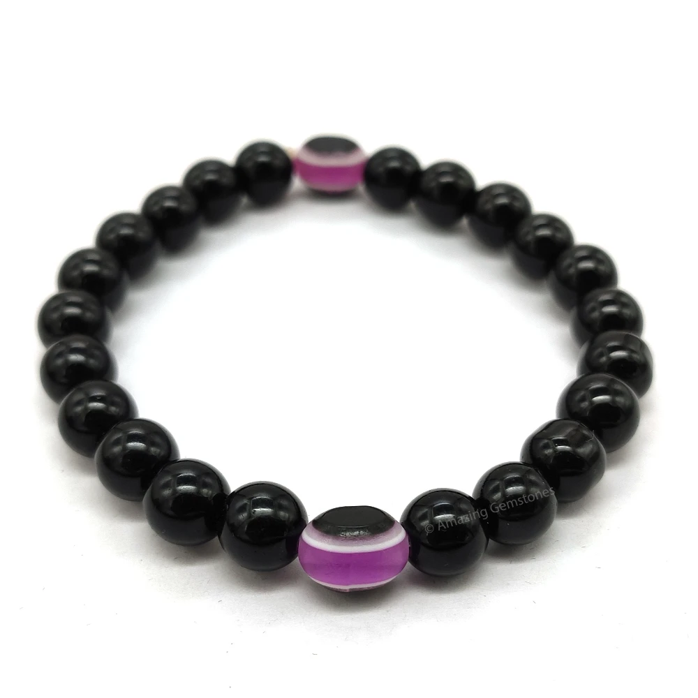 Purple Evil Eye and Black Obsidian Bracelet