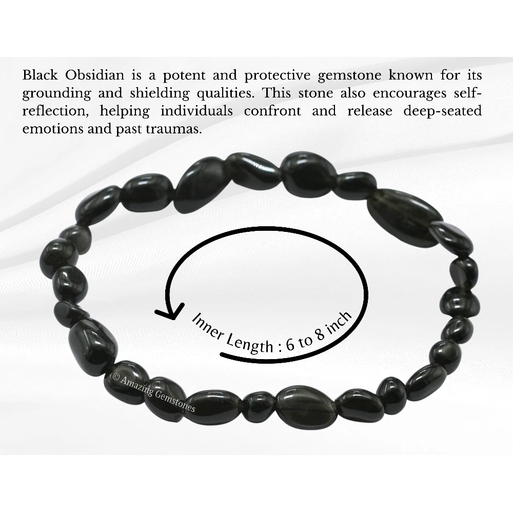 Black Obsidian Tumbled Stone Bracelet (Stretchable)