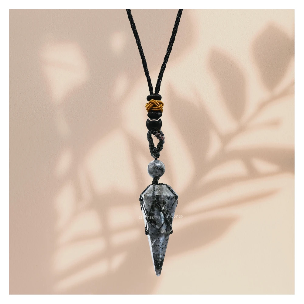 Larvikite Pendulum Pendant Necklace (Macrame)