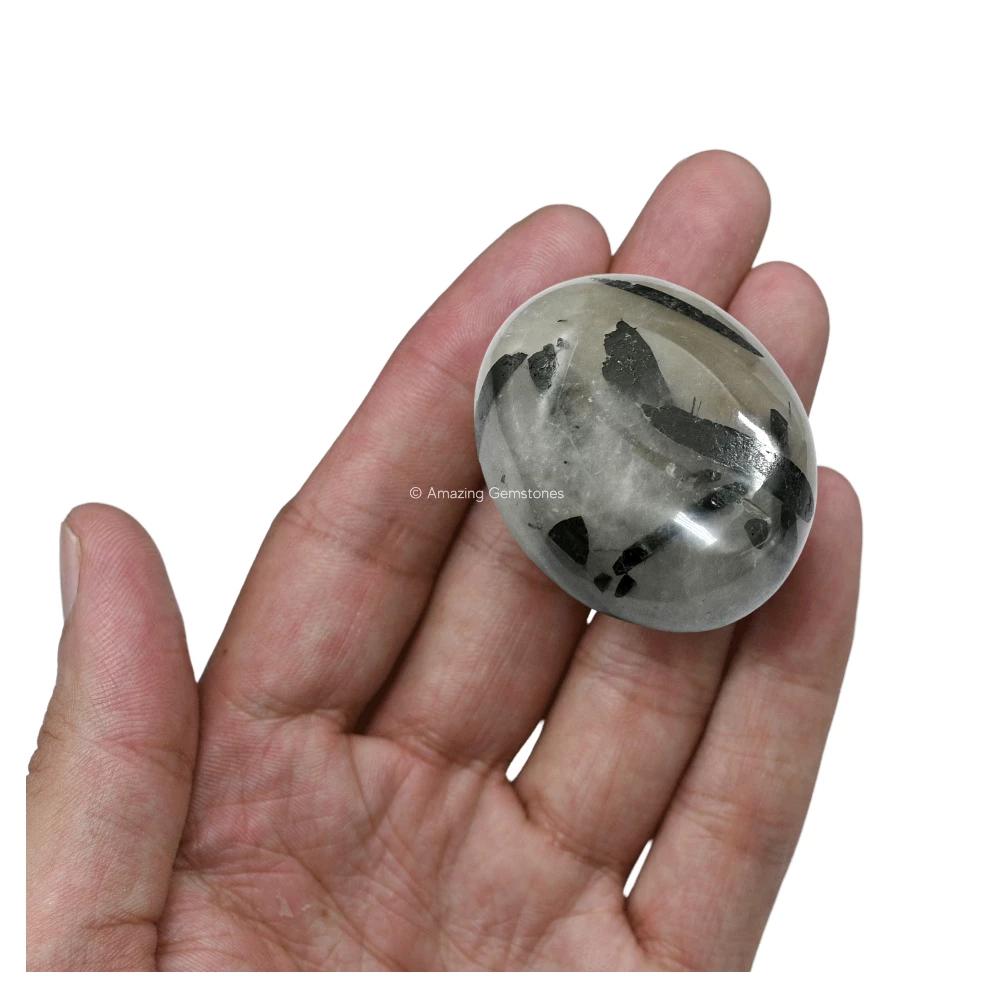 Black Rutilated Quartz Palm Stone