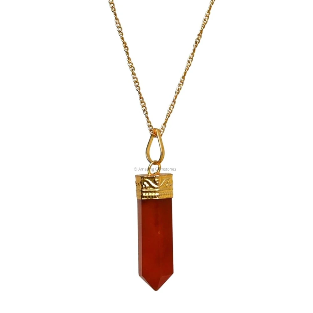 Carnelian Necklace - Cap Pencil (Gold)