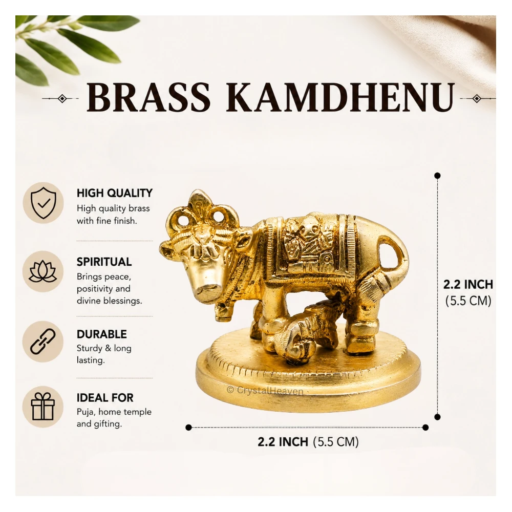 Kamdhenu Cow and Calf Bass Idol Figurine (227 Gram, 2.2 Inch)