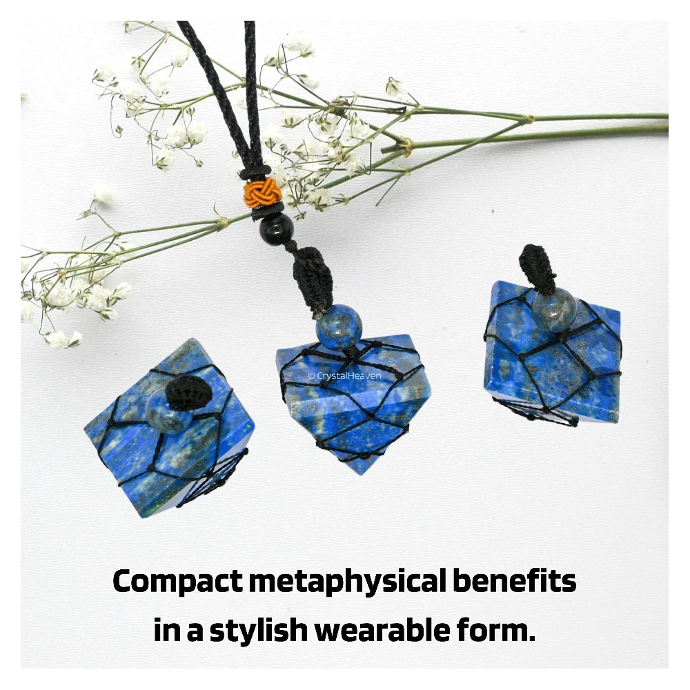 Lapis Lazuli Pyramid Macrame Pendant Necklace
