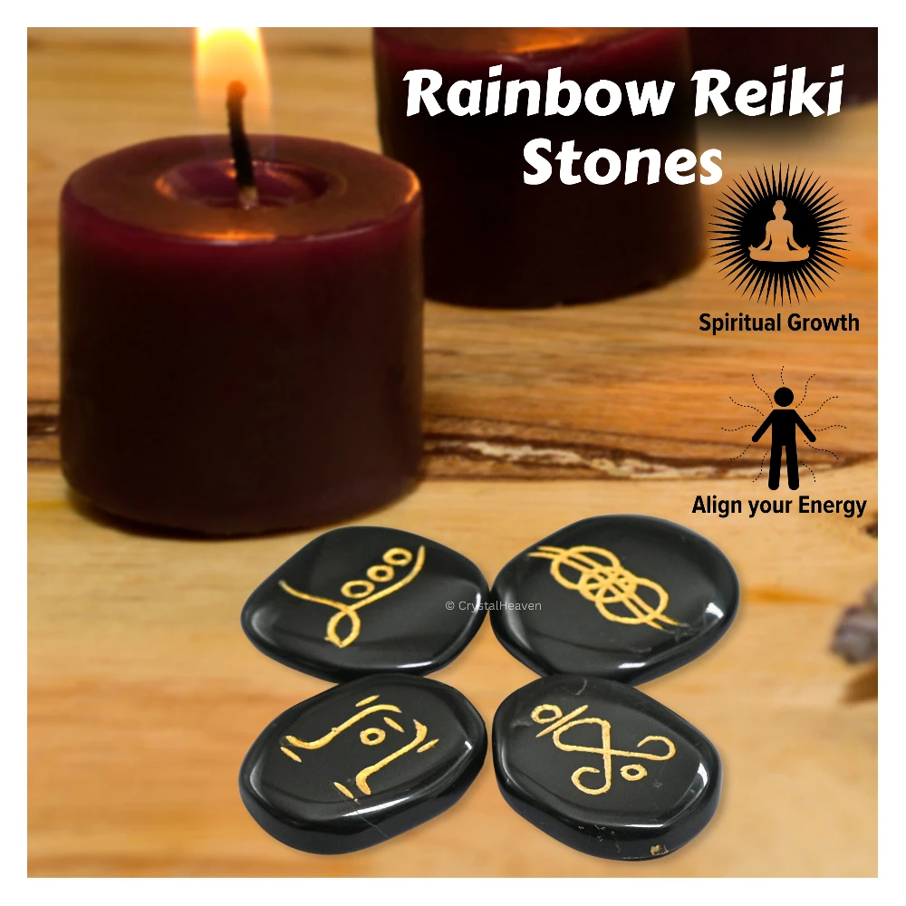 Black Agate Rainbow Reiki Stone - Set of 4