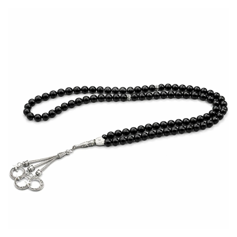 Black Tourmaline Crystal Tasbih (Silver)