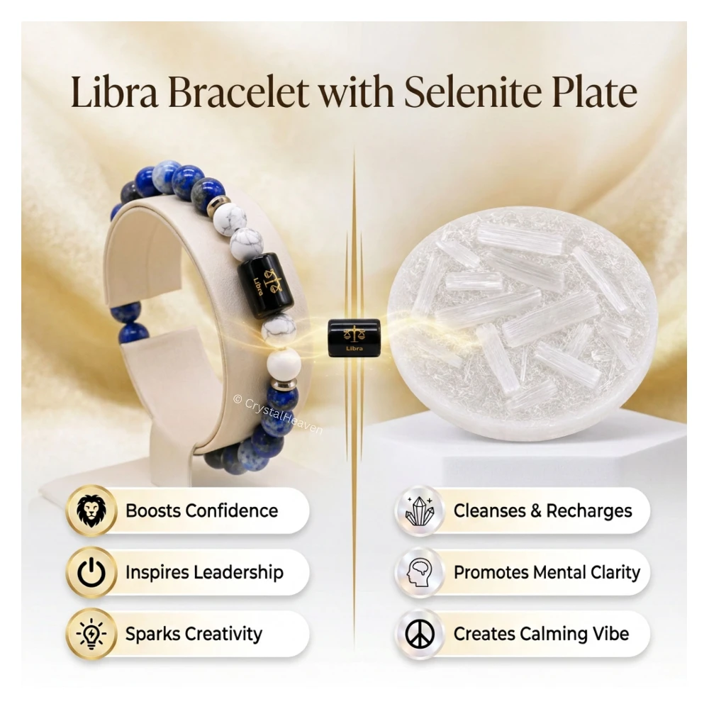 Libra Bracelet (तुला राशि) - Lapis Lazuli & Howlite (With Selenite Plate)