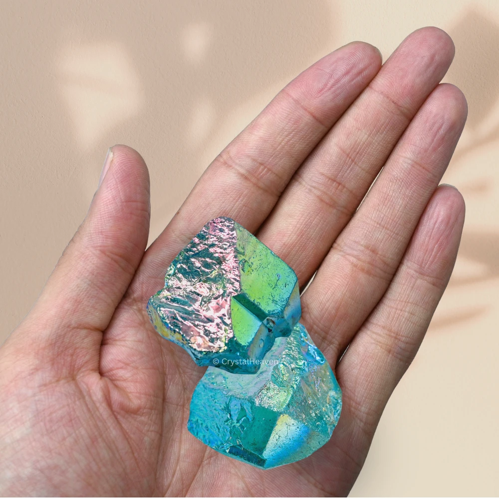 Raw Aqua Aura Quartz Crystals (2 Pieces)