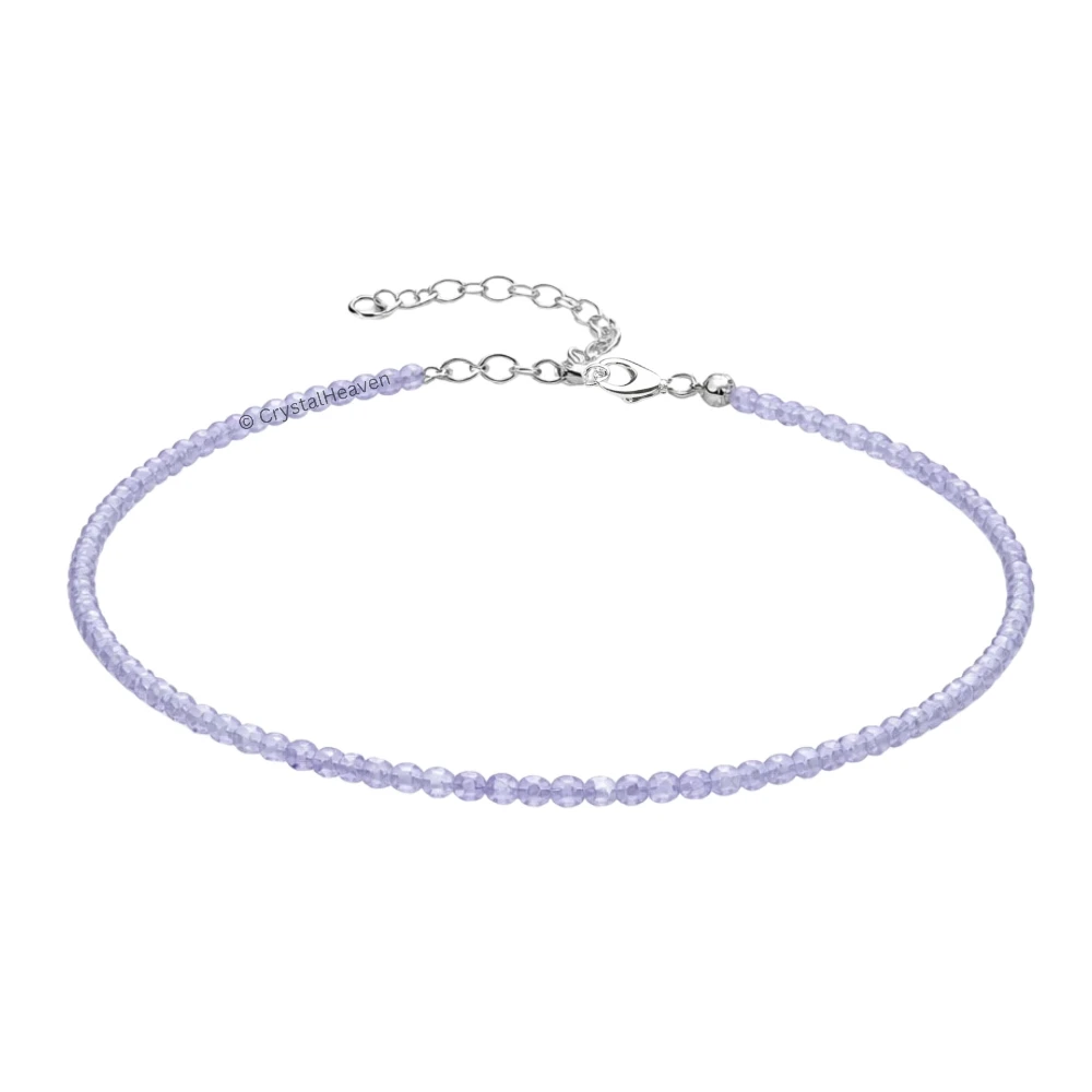 Purple Chalcedony Anklet - 2mm Faceted Beads (Silver)