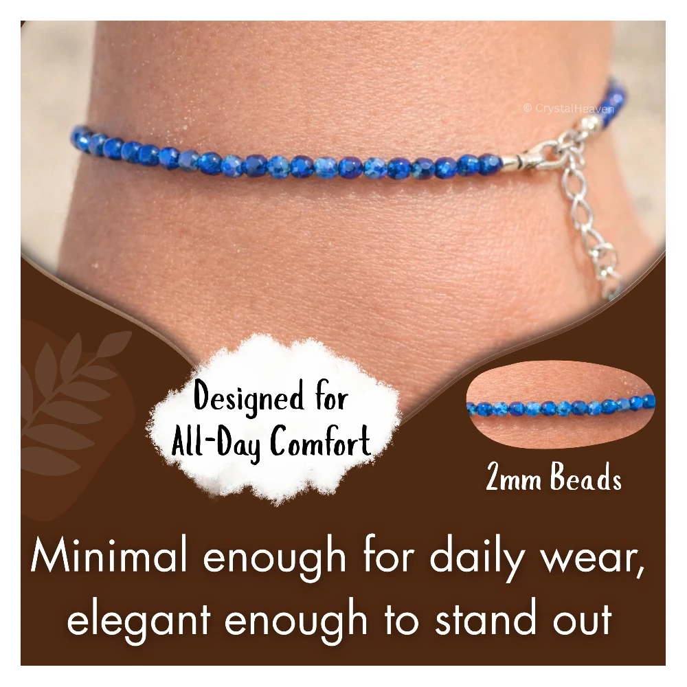 Lapis Lazuli Anklet - 2mm Faceted Beads (Silver)
