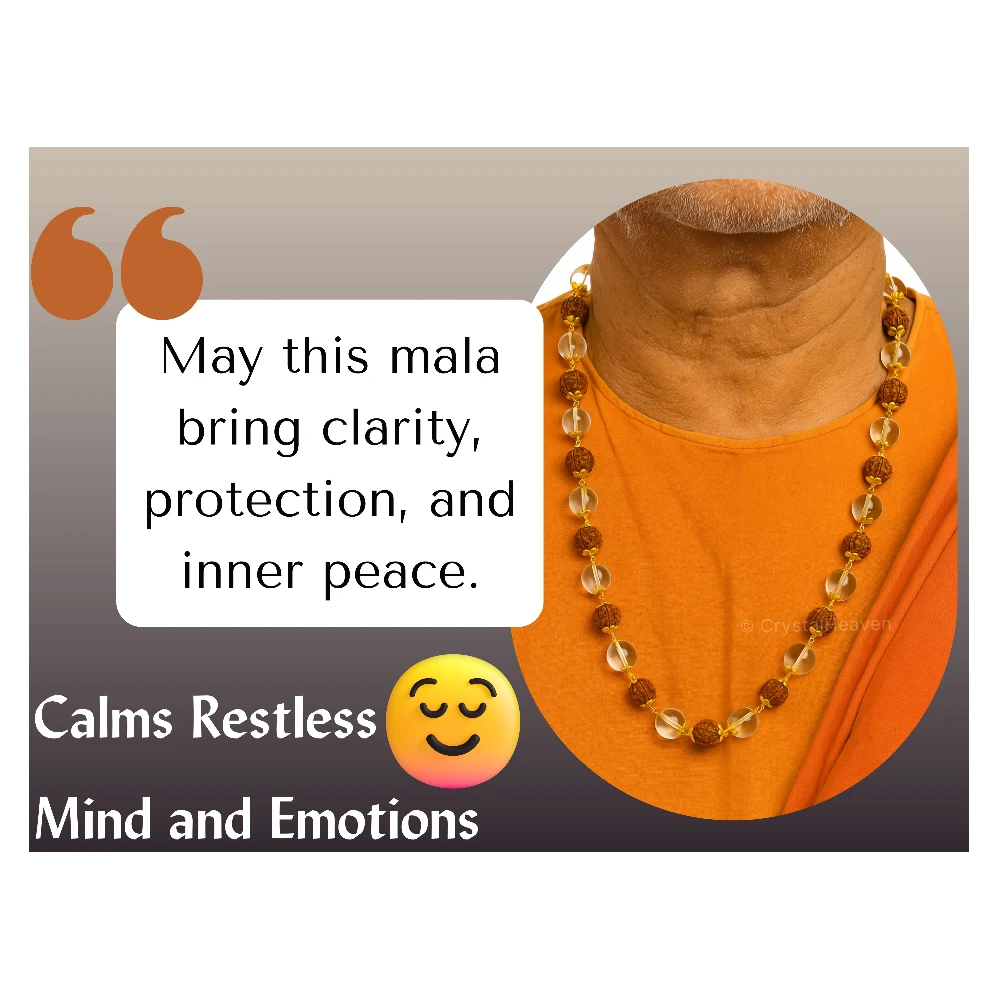 Rudraksha and Sphatik Mala Necklace (Gold Chain)