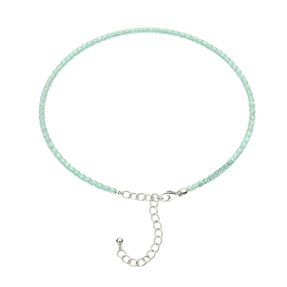 Aqua Chalcedony Anklet - 2mm Faceted Beads (Silver)