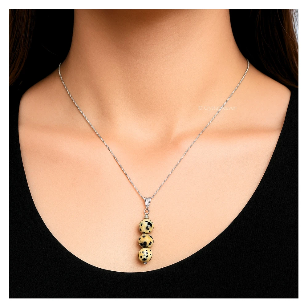 Dalmatian Jasper Crystal Bead Necklace (Silver)