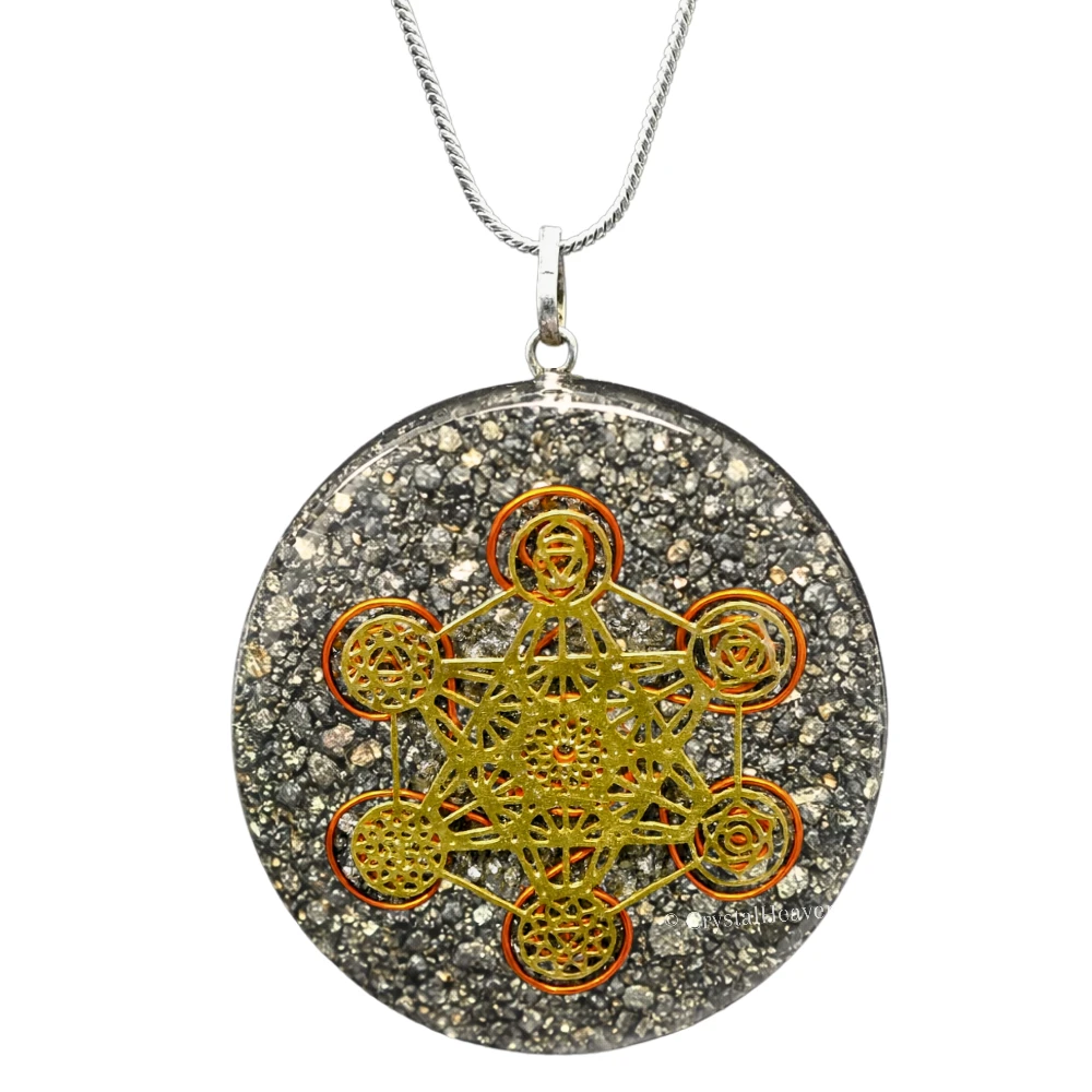 Pyrite Crystal Orgone Pendant - Chakra Metatron Cube