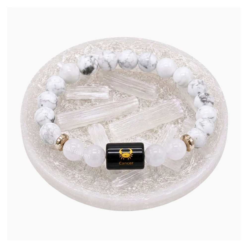 Cancer Bracelet (कर्क राशि) - Howlite & Milky Quartz (With Selenite Plate)