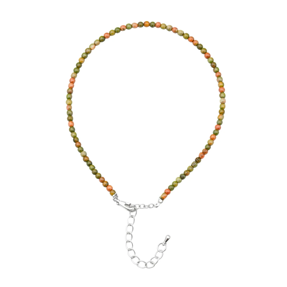 Unakite Anklet - 2mm Faceted Beads (Silver)