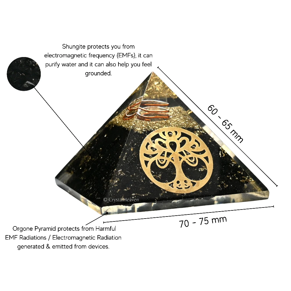 Shungite Orgone Pyramid (Round Tree Of life)