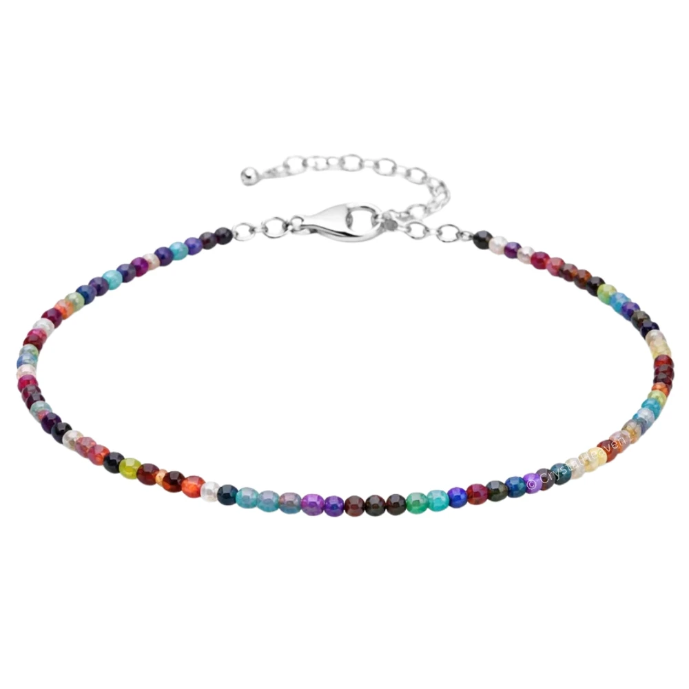 Mix Disco Anklet - 2mm Faceted Beads (Silver)