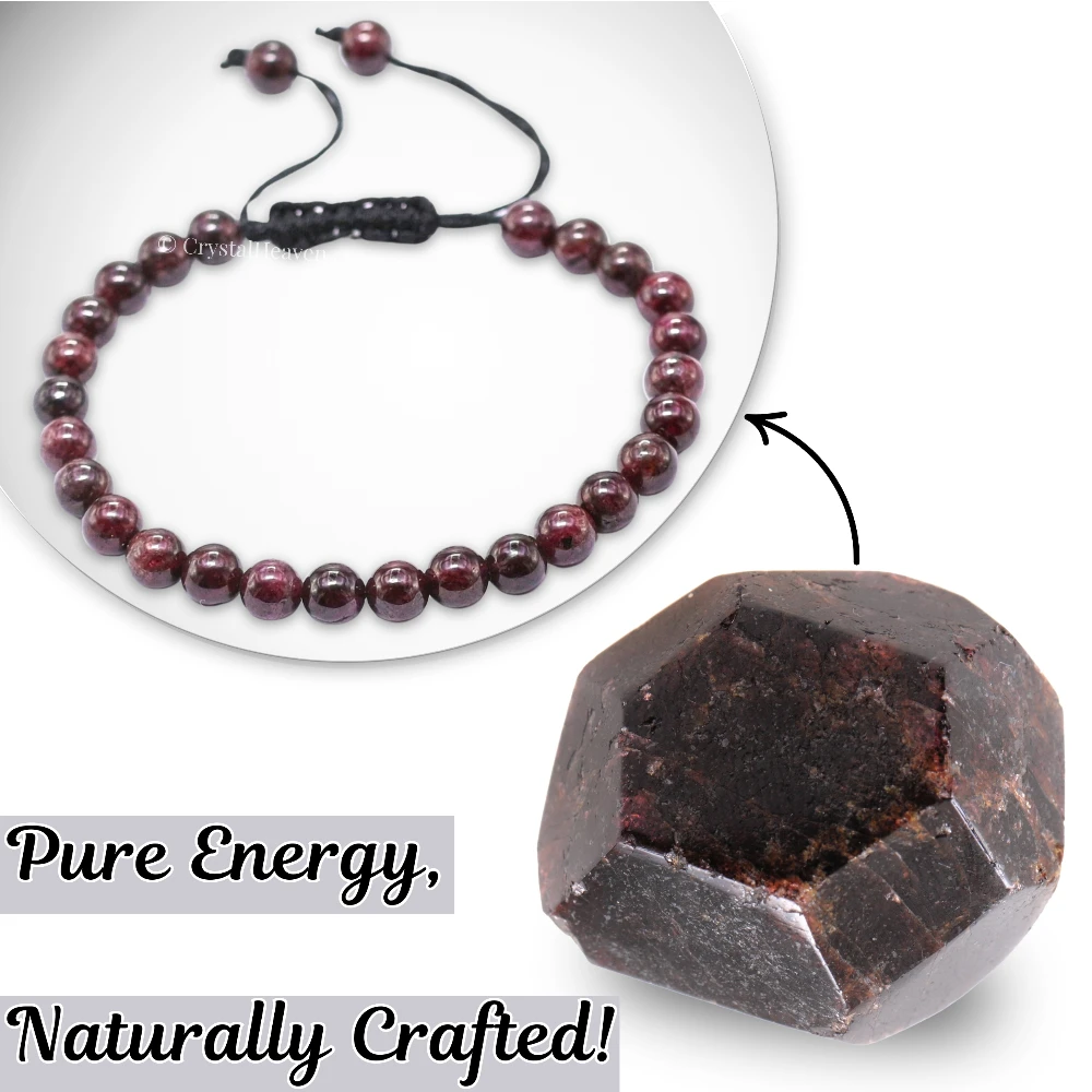 Garnet Healing Crystal Bracelets - 6mm Beads (Adjustable)