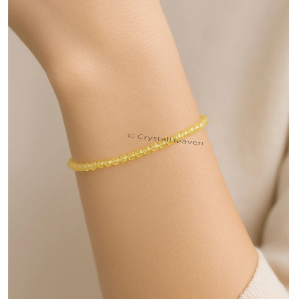 Lemon Quartz Bracelets - 2mm Faceted Beads (Silver)