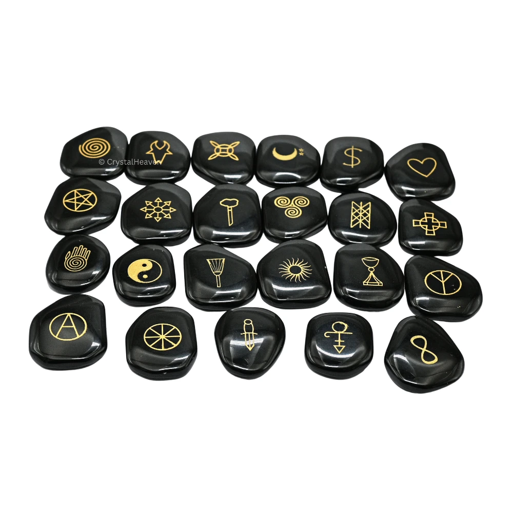 Black Agate Pagan Wiccan Stones (Set of 23)