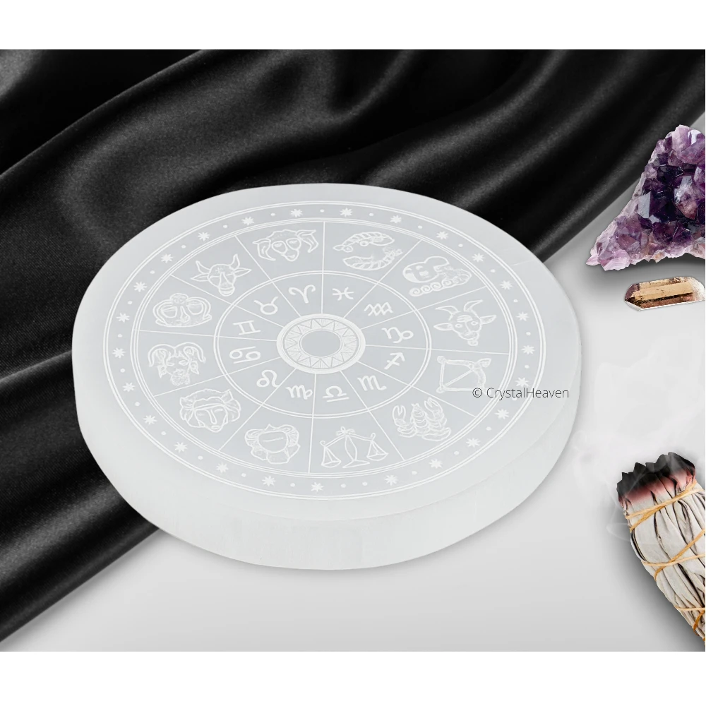 Selenite Charging Plate - Zodiac Sign (3 Inch)