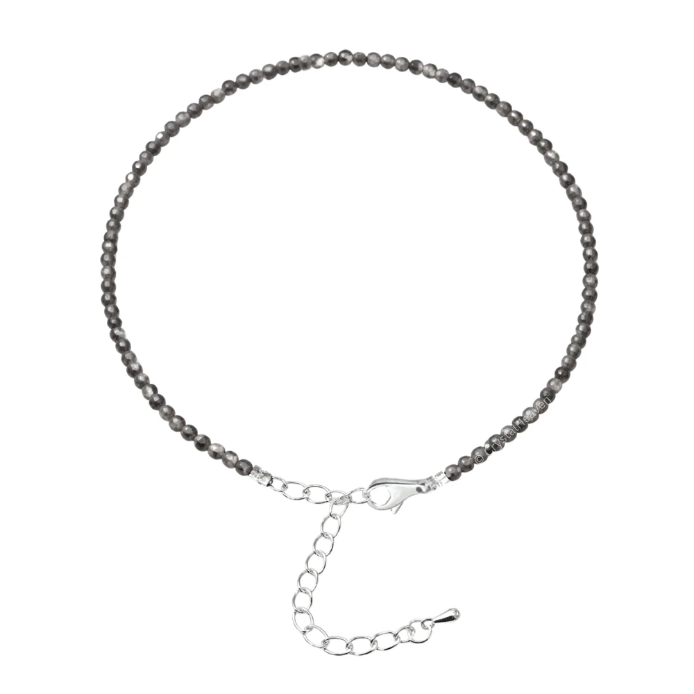 Silver Moonstone Anklet - 2mm Faceted Beads (Silver)