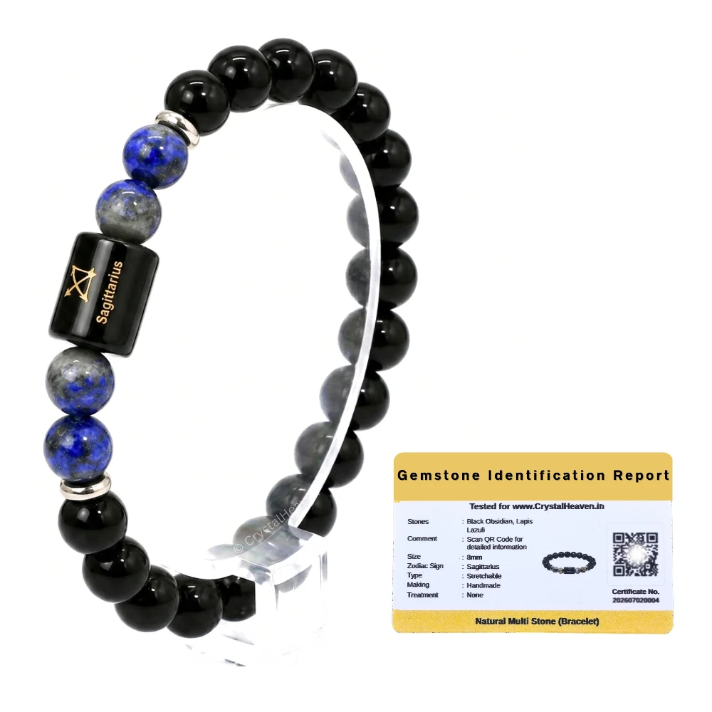 Sagittarius Bracelet (धनु राशि) - Black Obsidian & Lapis Lazuli (Only Bracelet)